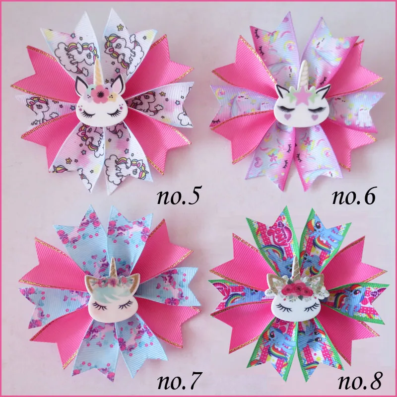 

50 BLESSING Girl Popular 3.5" Fairy Hair Bow Clip Unicorn Rainbow Flower Baby