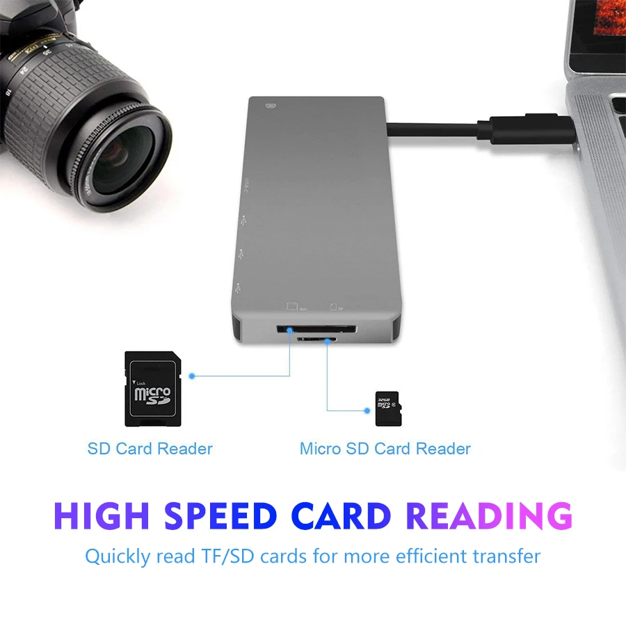 7 в 1 USB-C концентратор 3* USB 3,0 складной кабель type-C порт адаптер для lightning 4K HDMI многопортовый с SD/TF кард-ридером