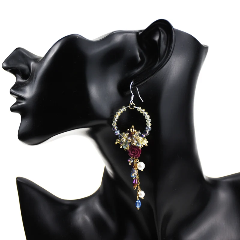 Богемные большие круглые хрустальные бусы длинные серьги с кисточками для