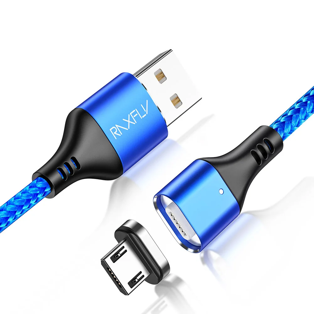 Магнитный usb-кабель RAXFLY 3A для iPhone XR XS Max, быстрая зарядка, Магнитный зарядный кабель Micro USB type-C для Xiaomi Redmi Note 7 - Цвет: Blue
