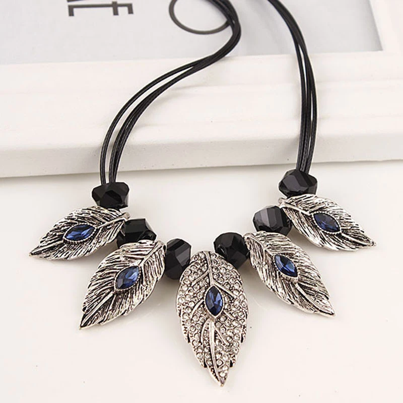 Модные ювелирные изделия серебряный лист длинный свитер ожерелье кулон