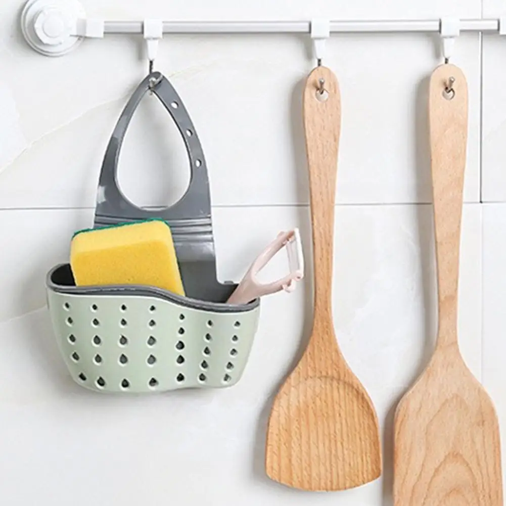 Sink Draining Hanging Basket Kitchen &amp Dining Adjustable Rubber Hollow-out Dish-washing Sponge Sucker Tank Rack Storage Bag | Дом и сад