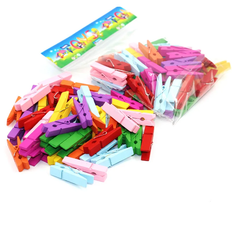

New fashion 50 PCS/lot 3.5cm Wood Clips Random Mini Colored Spring Photo Paper Peg Pin Clothespin Craft Clips Party Decoration