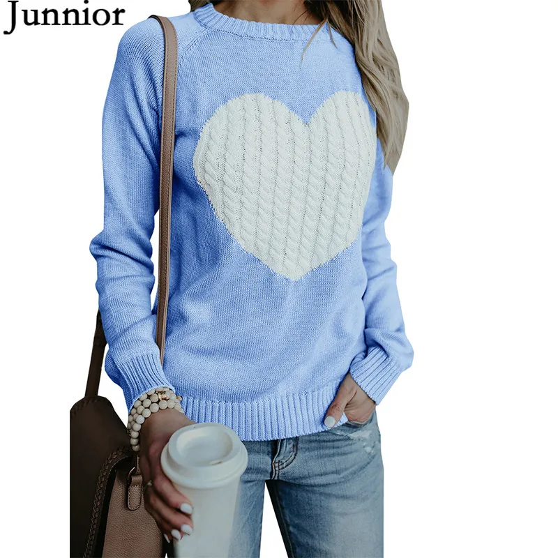 Womens Sweaters Casual Long Sleeve Cable Knit Cute Crew Neck Chunky Heart Pullover | Женская одежда