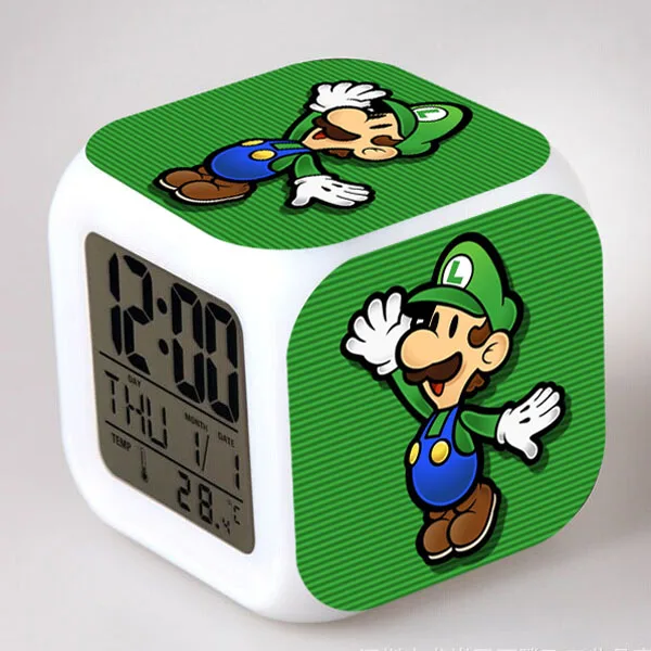 Коричневый Супер Марио светодиодный Будильник reloj despertador Luigi часы Mario электронные настольные часы KLOK Сенсорное освещение часы Saat - Цвет: Коричневый