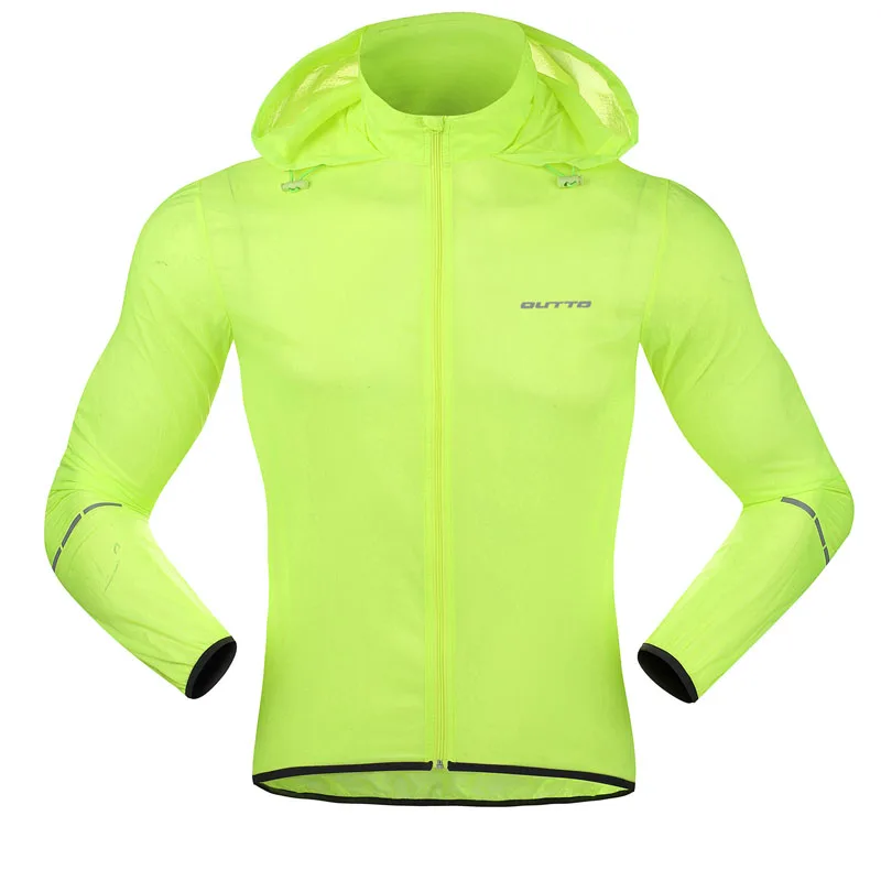 Fluorescent green Ветрозащитная мужская легкая ветровка Outto с длинным рукавом для езды на велосипеде - Цвет: Fluorescent green