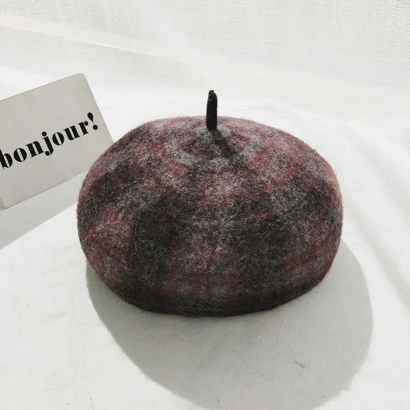 Зимние шерстяные береты, шапки для женщин, клетчатые женские шапки, теплые шапки, Зимние береты для девушек, плотные женские шапки для девушек - Цвет: B