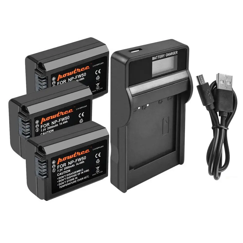 Three and LCD C Powtree для sony 7,2 V 2000 мАч NP FW50 NP-FW50 NPFW50 Камера батарея замена NEX 5T 5R 5TL Альфа a7R фотоаппаратов моментальной печати 7S a7S a3000 a5000 a6000 - Цвет: Three and LCD C