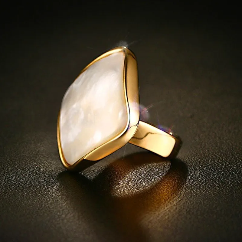 Elegant White Natural Shell Stone Rings For Women Gold-Color Trendy Stainless Steel Wedding Bands | Украшения и аксессуары