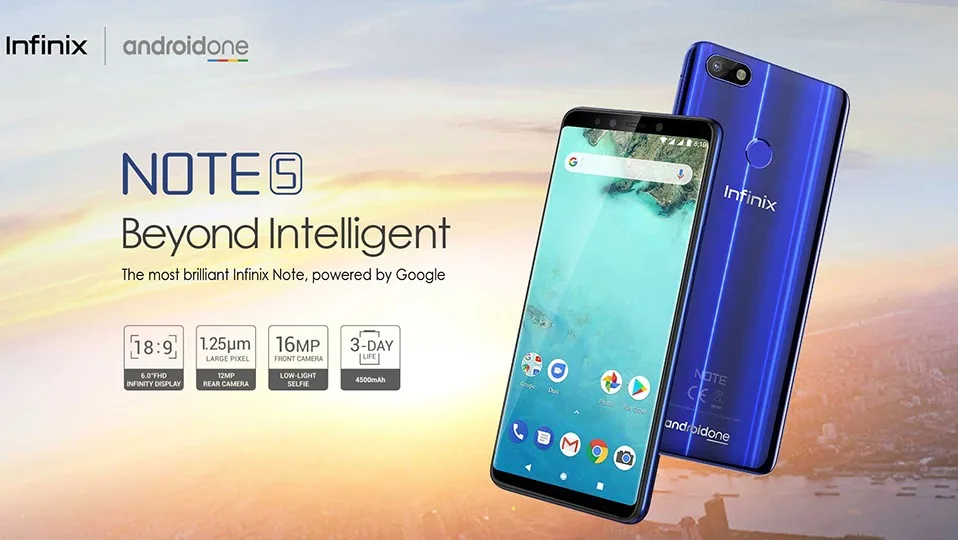 Infinix NOTE 5 смартфон 32G 3g Android One 6," 16MP отпечаток пальца 4500 мАч Восьмиядерный телефон