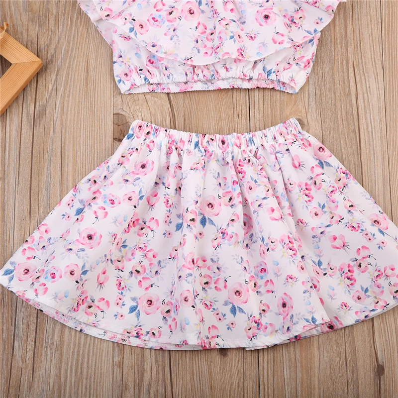 Розничная продажа 2017 г. новый комплект летней одежды для девочек кроп топ + юбка