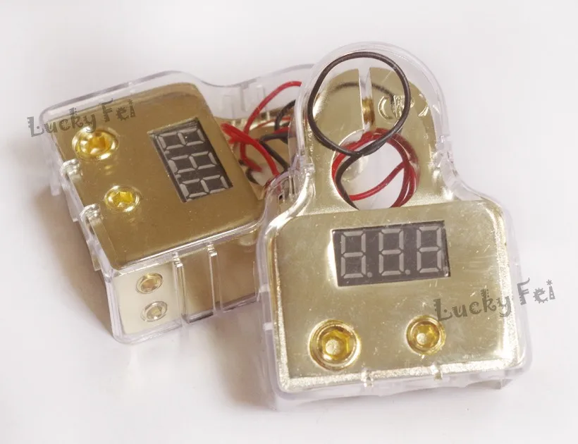 Комплект из 2 предметов, 0/4/8 Awg пара золото цифровой клеммы аккумулятора со встроенным светодиодным цифровым дисплеем клемма автомобильного аккумулятора