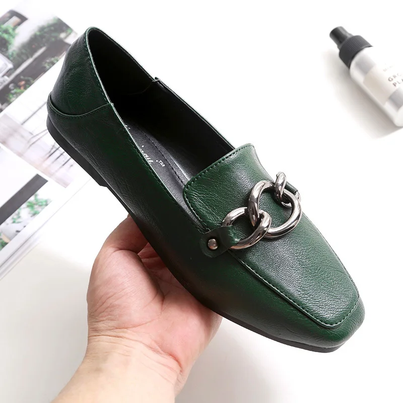 Европейская Новинка осени с квадратным носком круглая пряжка обувь на плоской