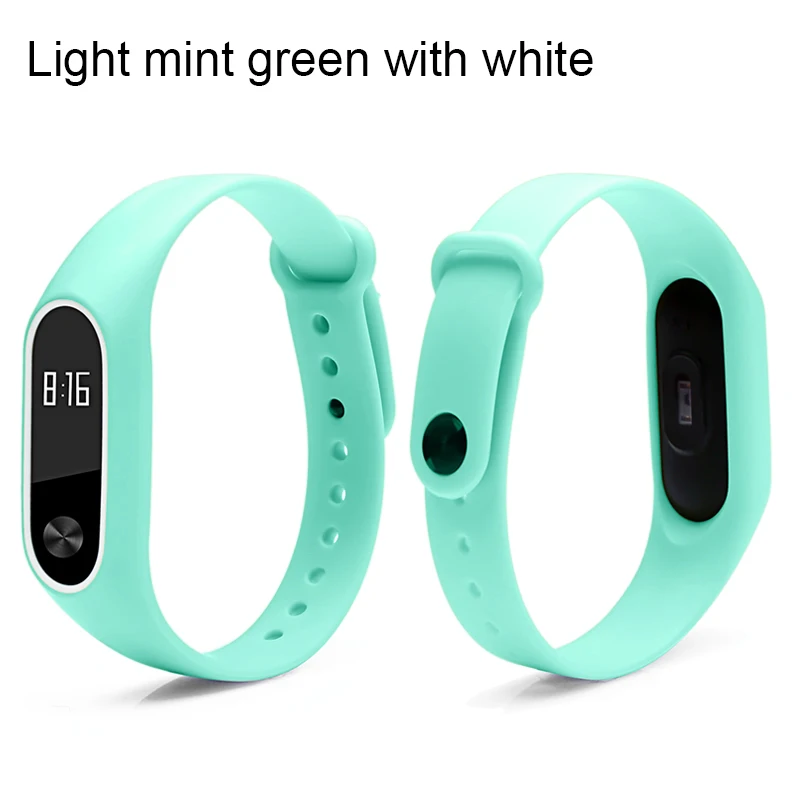 lightMint Greenwhite BOORUI mi band 2 ремешок двойной цвет mi Группа 2 аксессуары pulseira mi Группа 2 ремешок замена силиконовый браслет для xiaomi mi2 умный Браслет - Цвет: lightMint Greenwhite