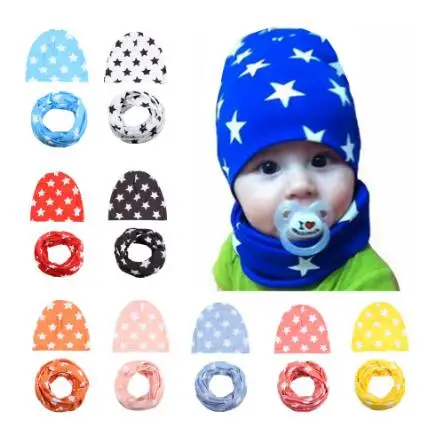 

SALE 1 Set Autumn Winter Warm Newborn Star Hat Scarf Children Cotton Scarf-collar Baby Boy Girl Beanies Star Kids Caps Scarves