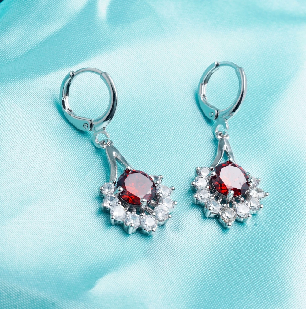 Популярные Красные модные круглые серьги подвески с фианитом серебристого цвета