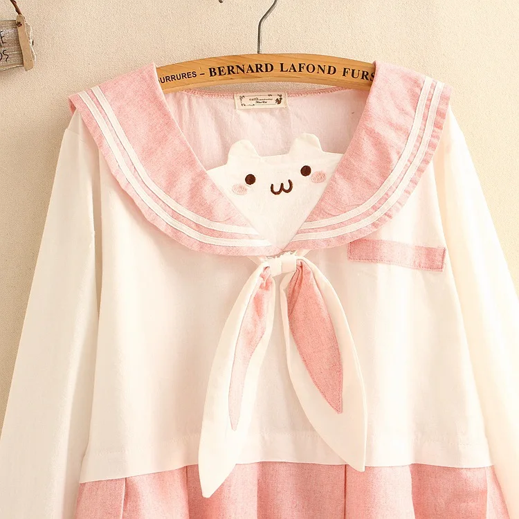 Женские платья Япония Kawaii Ulzzang Новое милое вышитое платье с котом женские милые корейские пляжные платья Харадзюку для женщин