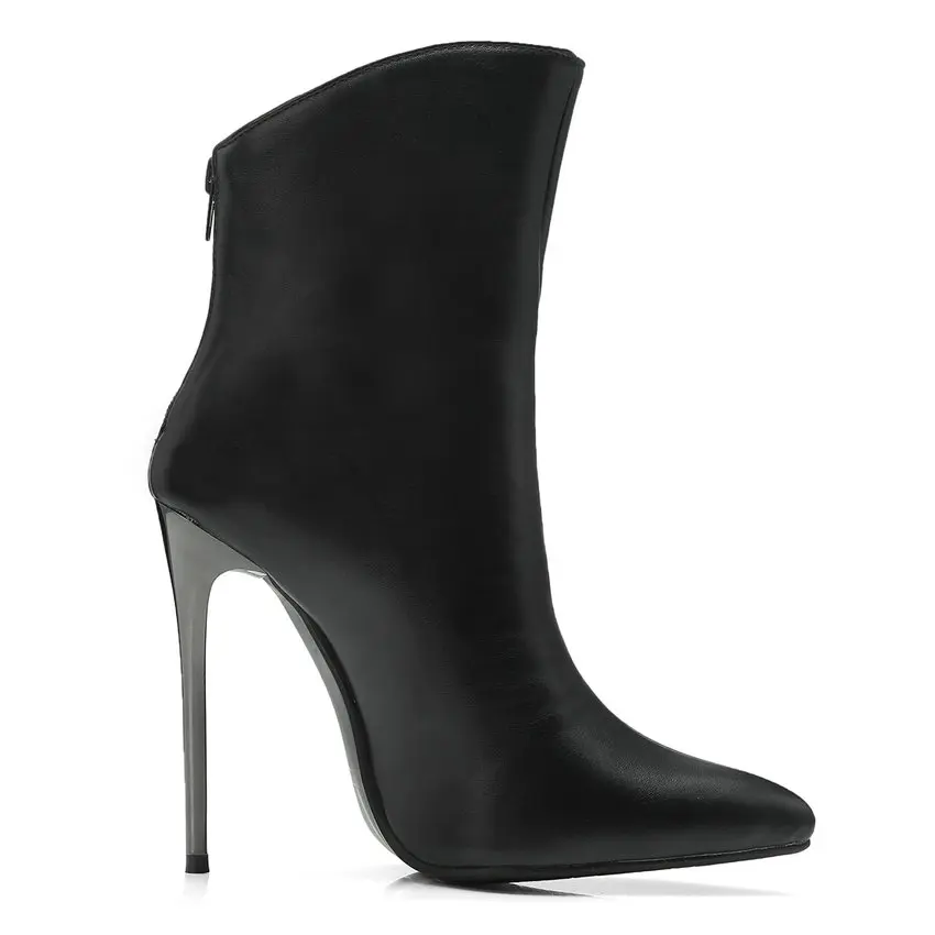 Lady Jane Stiletto Heels Pointed Toe Office Dress Ankle Boots Super High Heel 12cm PU Leather Party Winter Shoes Size 45 | Обувь