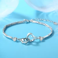 charms bracelets bangles for women valentines days gift cubic zircon double heart bracelet jewelry