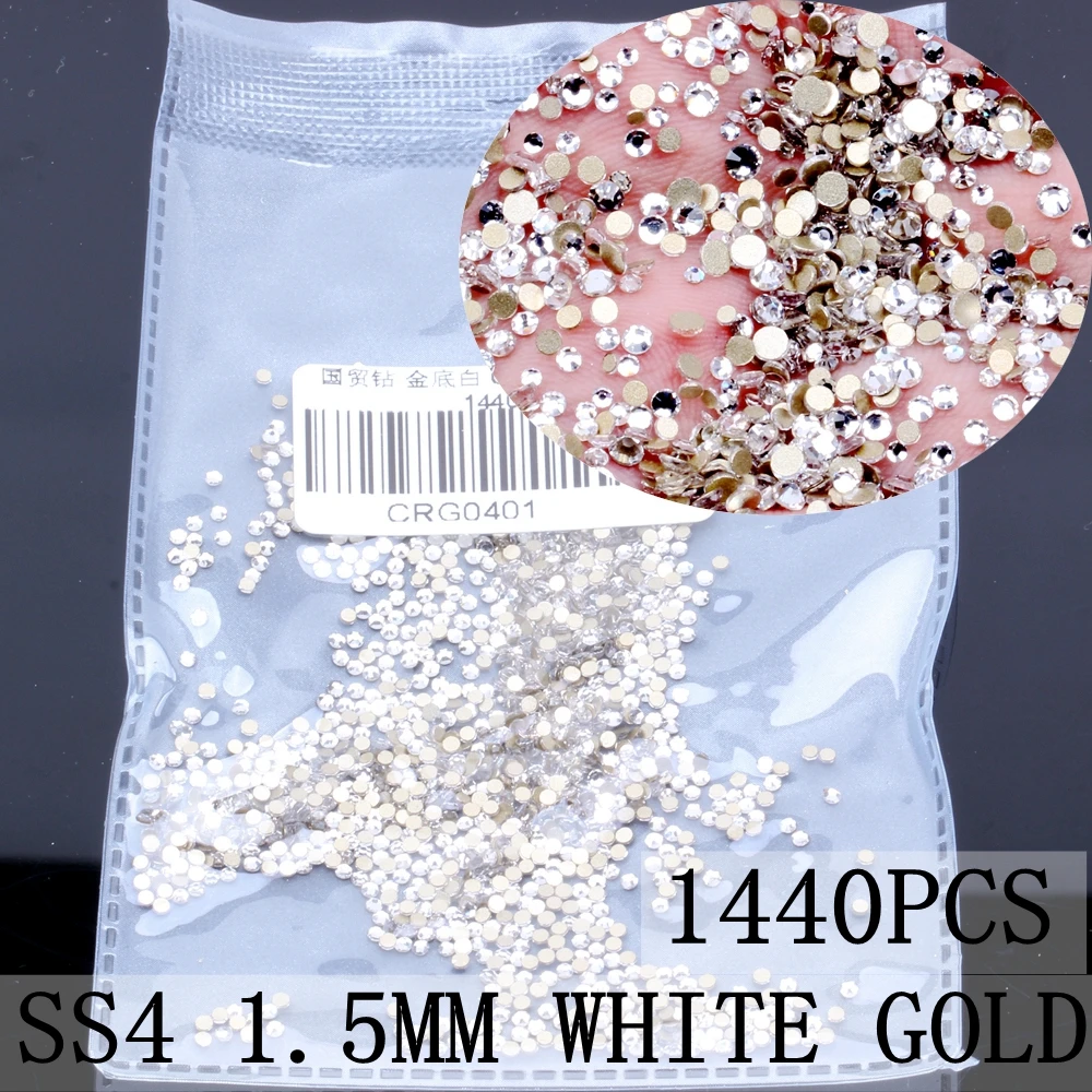 Crystal Gold s4 1440 Супер Блестящий SS3-SS8 хрустальные стразы с плоской задней стороной Стразы для ногтей 3D не горячей фиксации украшения для ногтей Сделай сам стеклянный маникюр - Цвет: Crystal Gold s4 1440