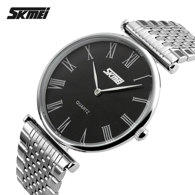 Men Black Watch SKMEI Для женщин часы лучший бренд класса люкс Полный Сталь Аналоговые кварцевые наручные часы ультра тонкие Для мужчин часы Montre Relojes HOMBRE - Цвет: Men Black Watch