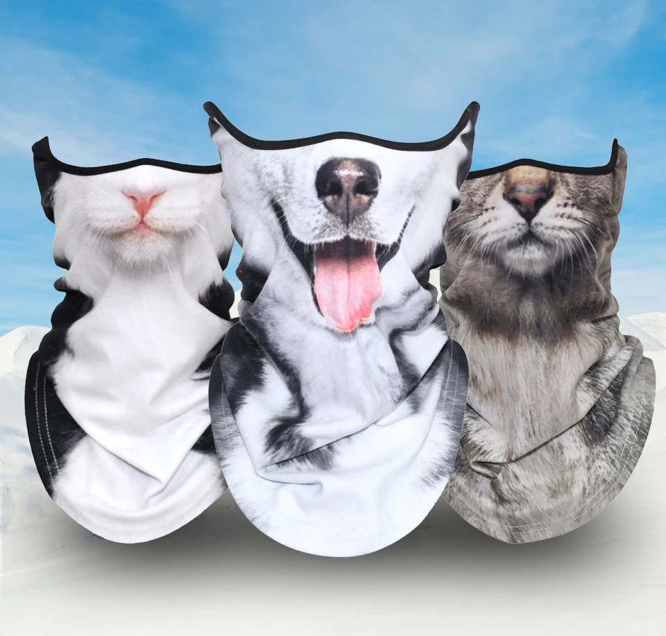 Мода 3D Собака Кошка Животное шеи Gaiter Половина лица маска зимняя теплая крышка шеи труба лицо Щит Флисовая бандана шарф для женщин и мужчин