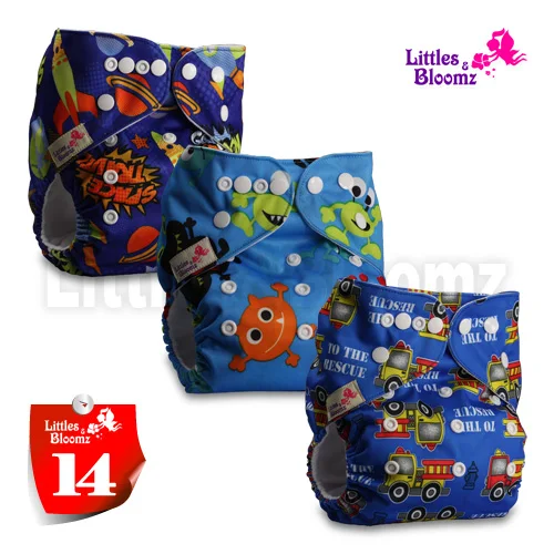 [Littles и Bloomz] 3 шт./компл. Детские Моющиеся Многоразовые реальные тканевые карманные подгузники, 3 Подгузники/подгузники и 3 вставки из микроволокна в одном комплекте - Цвет: 14