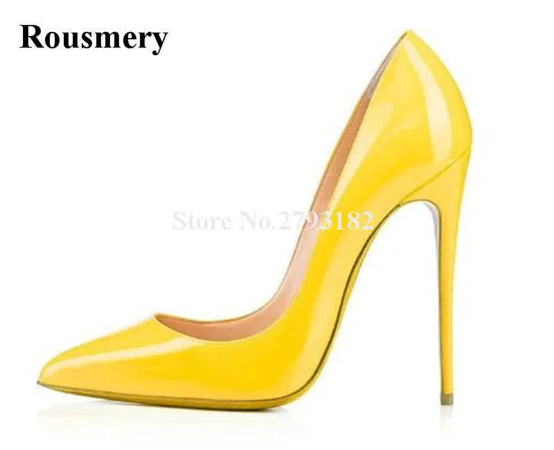 

Brand Design Women Fashion Pointed Toe Patent Leather Stiletto Heel Pumps Candy Colors Super High Heels Formal Dress Shoes