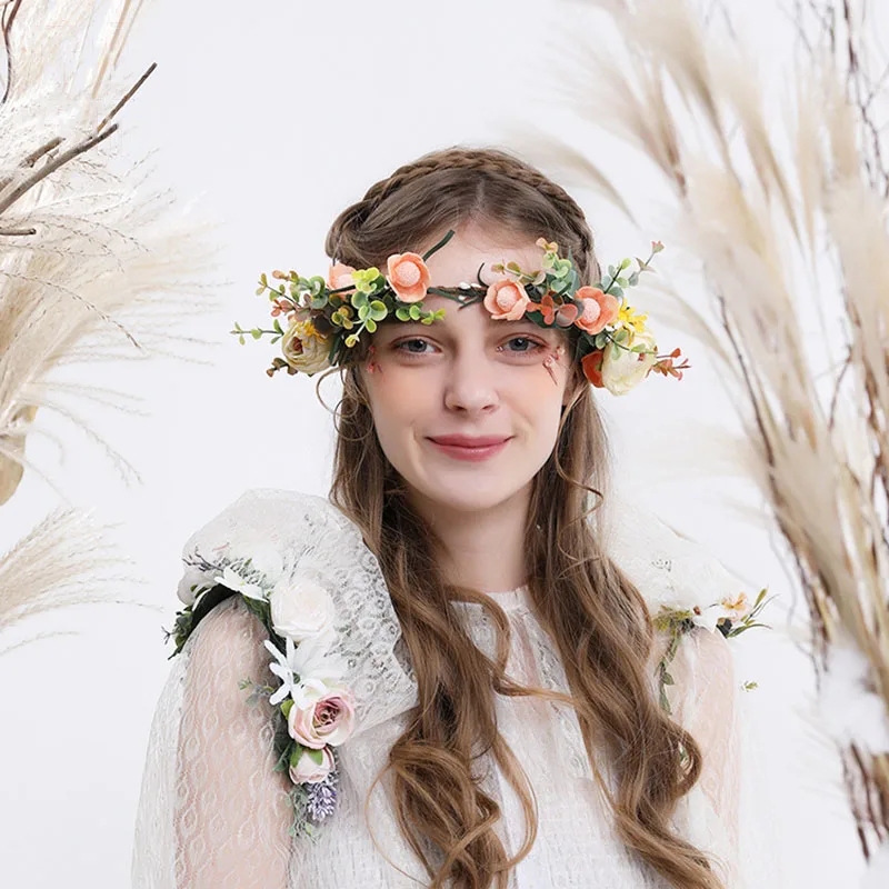 Обруч из ротанга с цветами для невесты в богемном стиле повязка на голову девочек