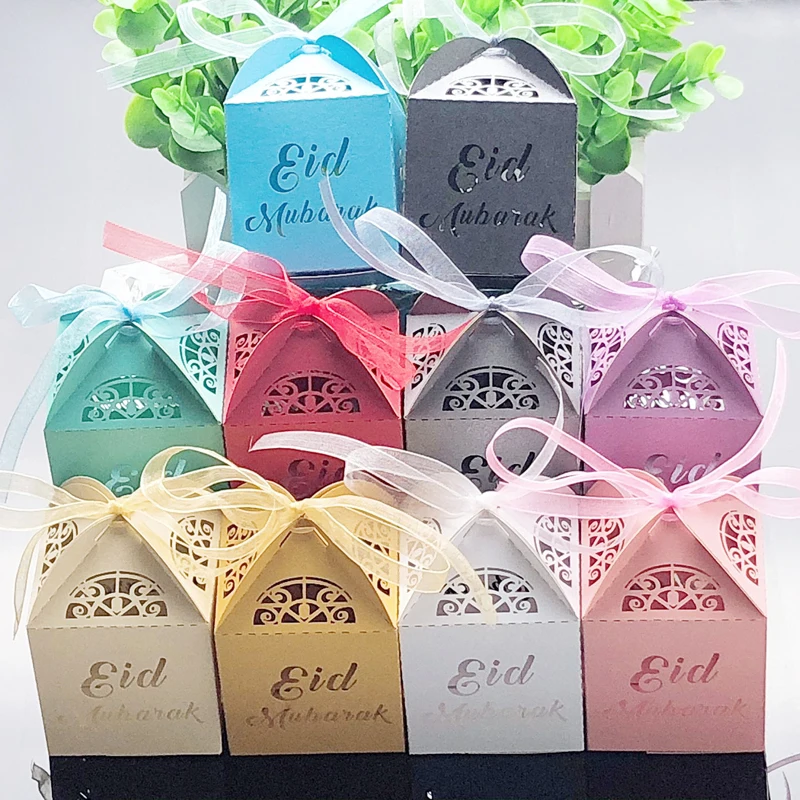 

50pcs Eid Mubarak Paper Candy Box Party Favors Gifts Baby Shower For Guest Islamic Muslim Happy Ramadan Kareem Party Decoration