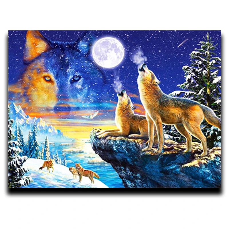 

Diy diamond paint stitch cross drill square filled with diamonds embroidery animal crafts Needlework Wolves howling planet