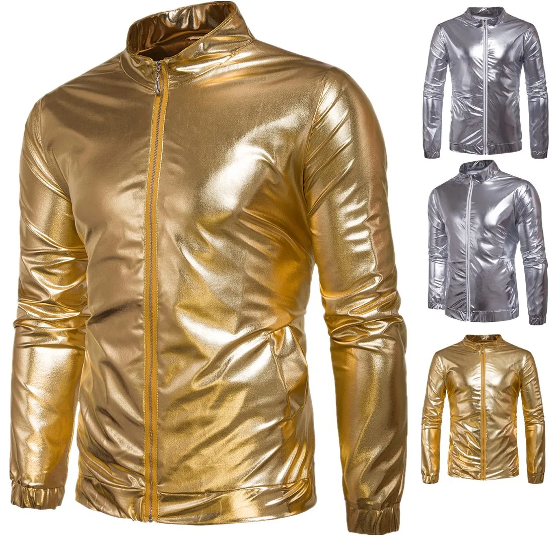 2018 Fashion Hiphop Skinny British Style Dress Shirt Leather Long Sleeve Men Casual Party Performance Clothing Wear Male | Мужская