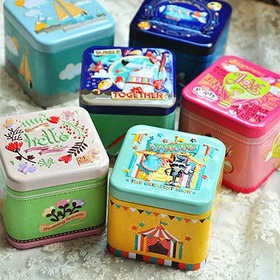 Цветная квадратная Подарочная коробка металлическая для конфет симпатичная