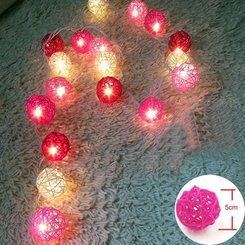 White Pink YIMIA 5 см ротанговые шары светодиодный гирлянды праздничные рождественские огни наружные гирлянды Gerlyand для вечерние и свадебные украшения детской комнаты - Испускаемый цвет: White Pink