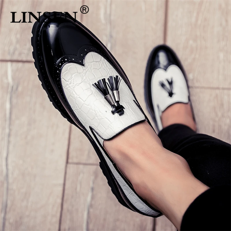 

Мужские туфли из натуральной кожи, винтажные лоферы, без застежки, с бахромой, оксфорды, для улицы