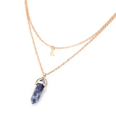 Hot Sale 7 Styles Hexagonal Column Moon Choker Necklace Fashion Cyrstal Bullet Pendant Necklace For Women Jewelry Party - Metal Color: Light Yellow Gold Color