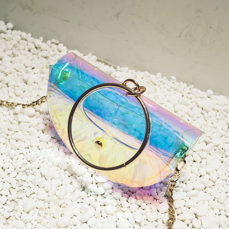 Прозрачная Лазерная Персонализированная Сумка седло с металлическим кольцом и