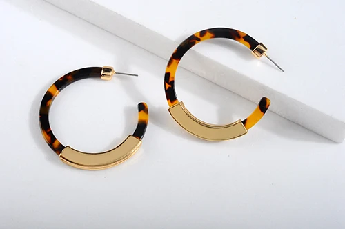 Tortoiseshell Модные богемные серьги-кольца из акрилового ацетата для женщин, Винтажные серьги-кольца с леопардовым принтом, серьги из сплава za, ювелирные изделия для женщин - Окраска металла: Tortoiseshell