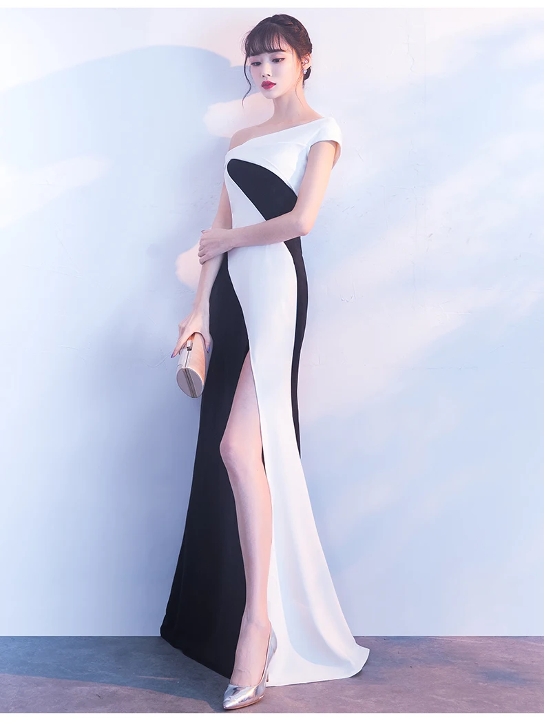 New Arrival One shoulder Mermaid evening dresses 2021 White Black Vestido de festa longo Formal dress elegant vestido | Свадьбы и
