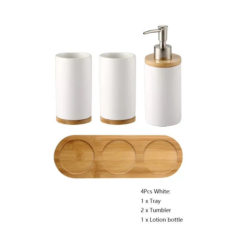 4Pcs White-A Керамическая кружка зубная щетка Зубная паста держатель Лосьон бутылка гель для душа мыло диспенсер Аксессуары для ванной комнаты Набор Товары для ванной комнаты - Цвет: 4Pcs White-A