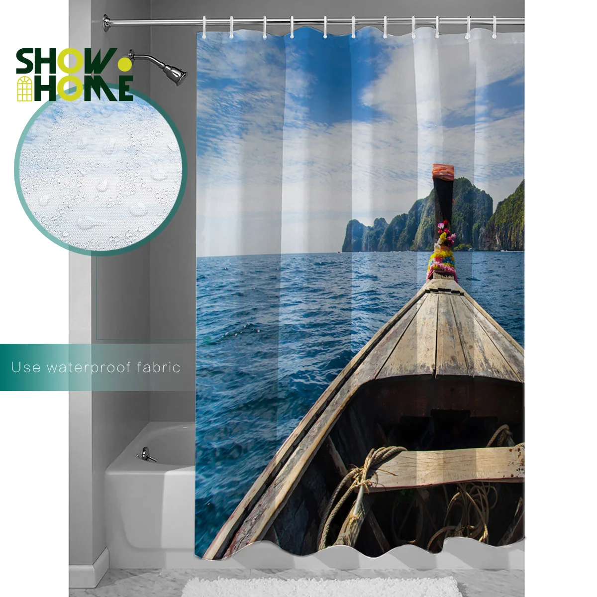 Showhome Adventure Beach Boat Blue Sea Landscape душевые занавески для ванной наборы с ковриками