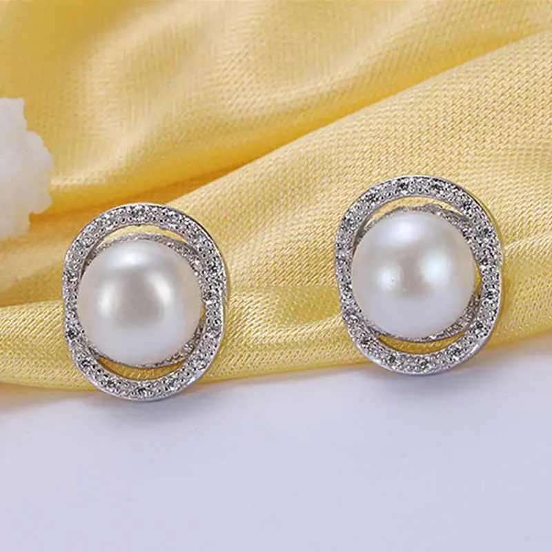 Серебряные серьги гвоздики с жемчугом (925 проба). Свадебные и обручальные для