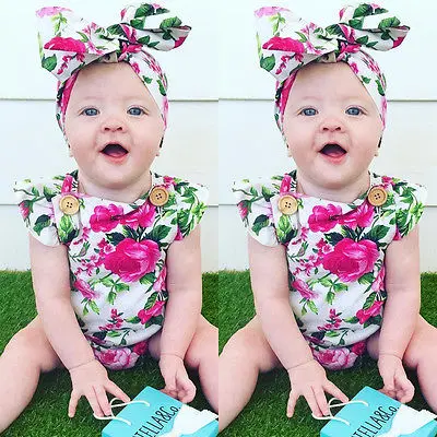 Комбинезон на пуговицах с коротким рукавом и повязка голову|romper bebe|short sleeve