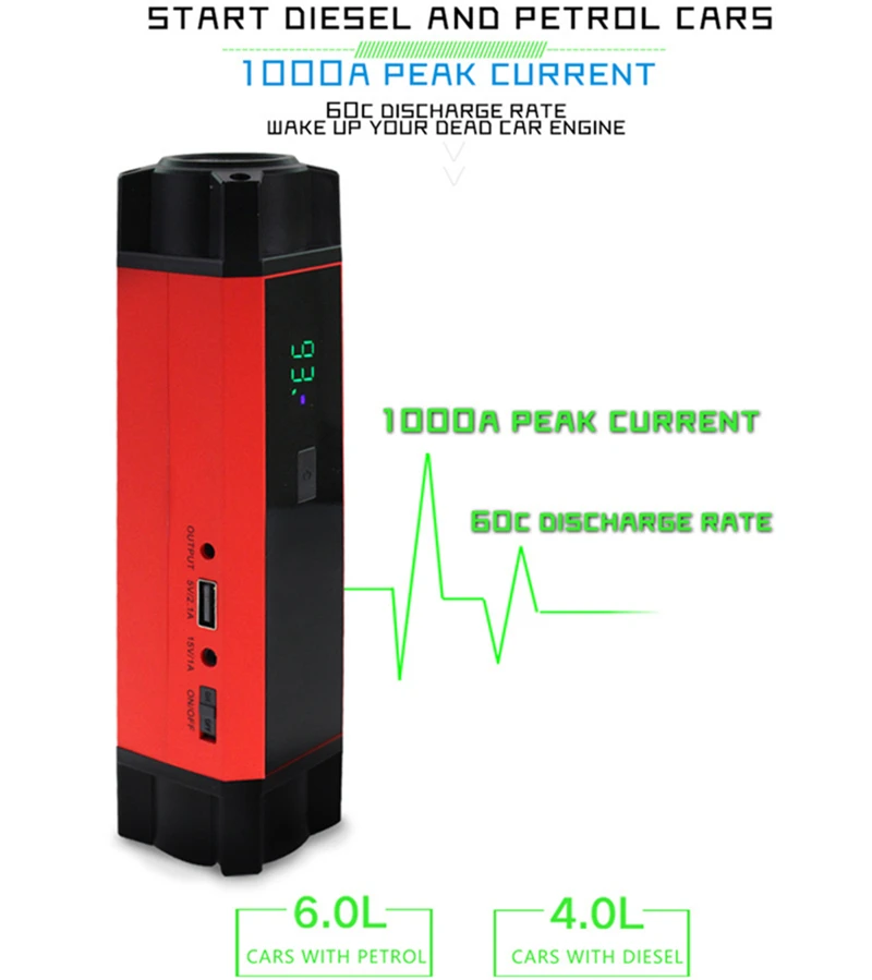 Пусковое устройство для автомобиля 1000A пиковый ток мощный внешний аккумулятор