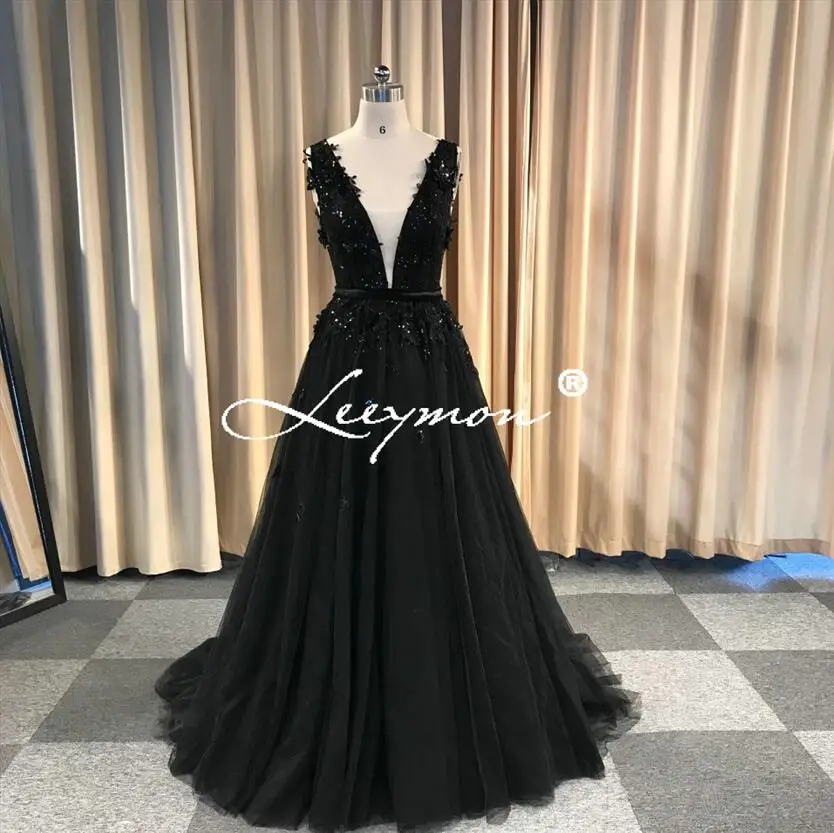 Image Color Leeymon На Заказ Sexy Backless Beading Appliques Party Dress Длина До Пола Платье Выпускного Вечера Черныйой спиной, вечернее платье с аппликацией длиной до пола, черное платье для выпускного вечера - Цвет: Image Color