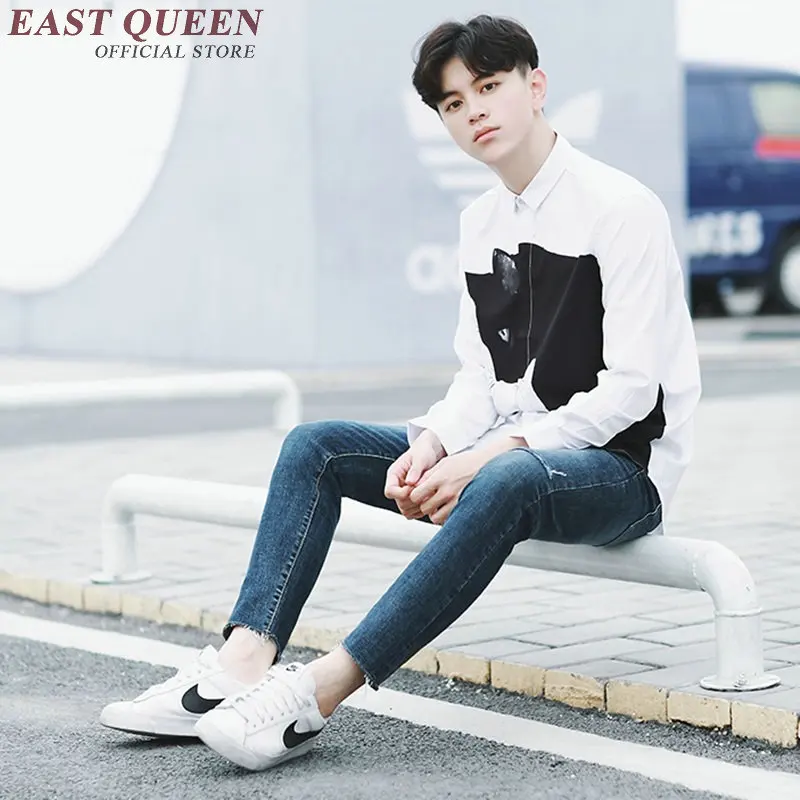 2018 последние мужские модные рубашки с длинным рукавом мужская рубашка котом