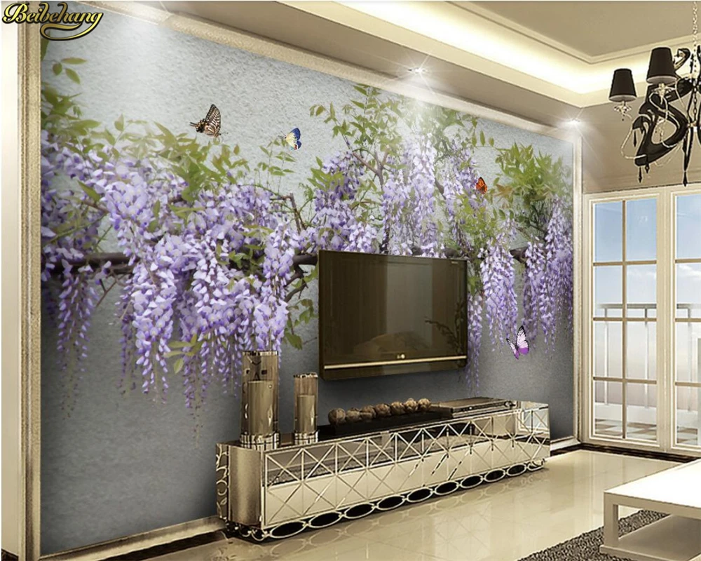 Пользовательские обои для фото 3D Wisteria цветок бабочка ТВ диван фон настенная