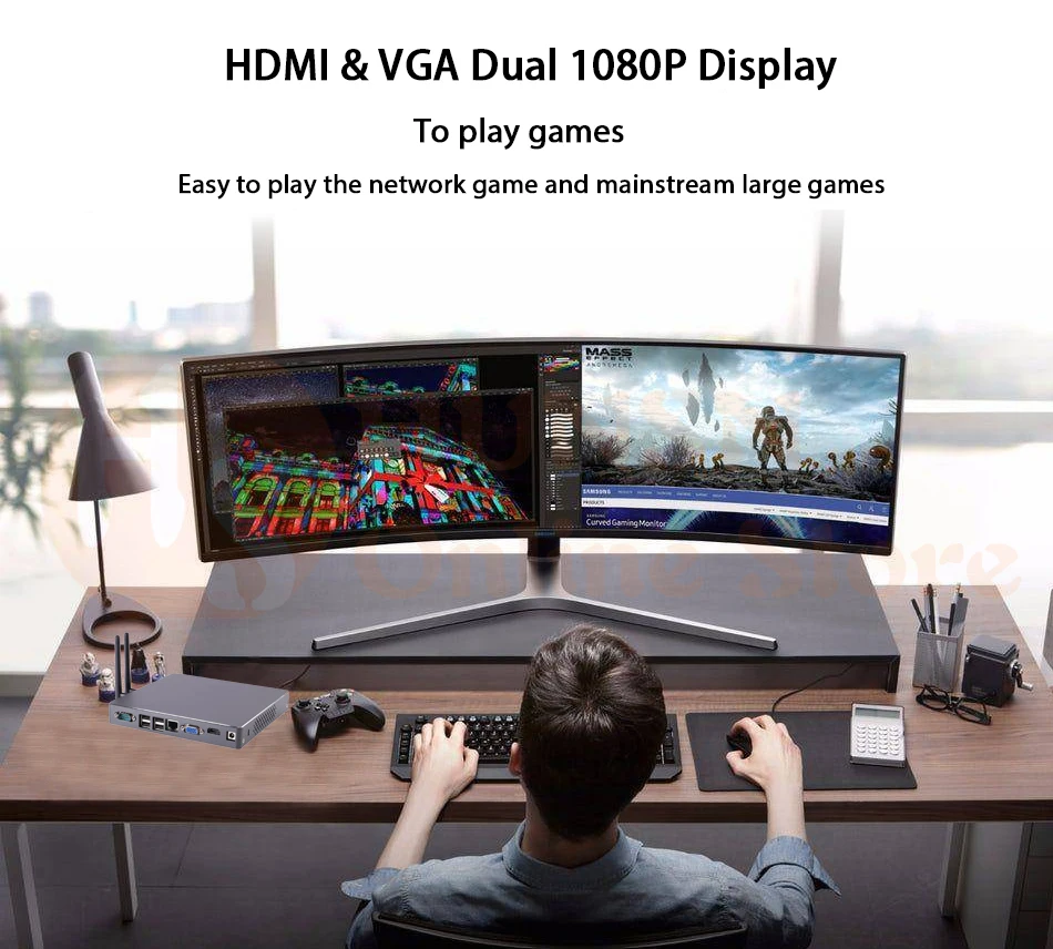 Мини-ПК, настольный компьютер, AMD quad core LX 420, Windows 10/Ubuntu,(серый), [HUNSN BH08GL],(COM/VGA/HD/LAN/6USB2. 0/2USB3. 0/вентилятор