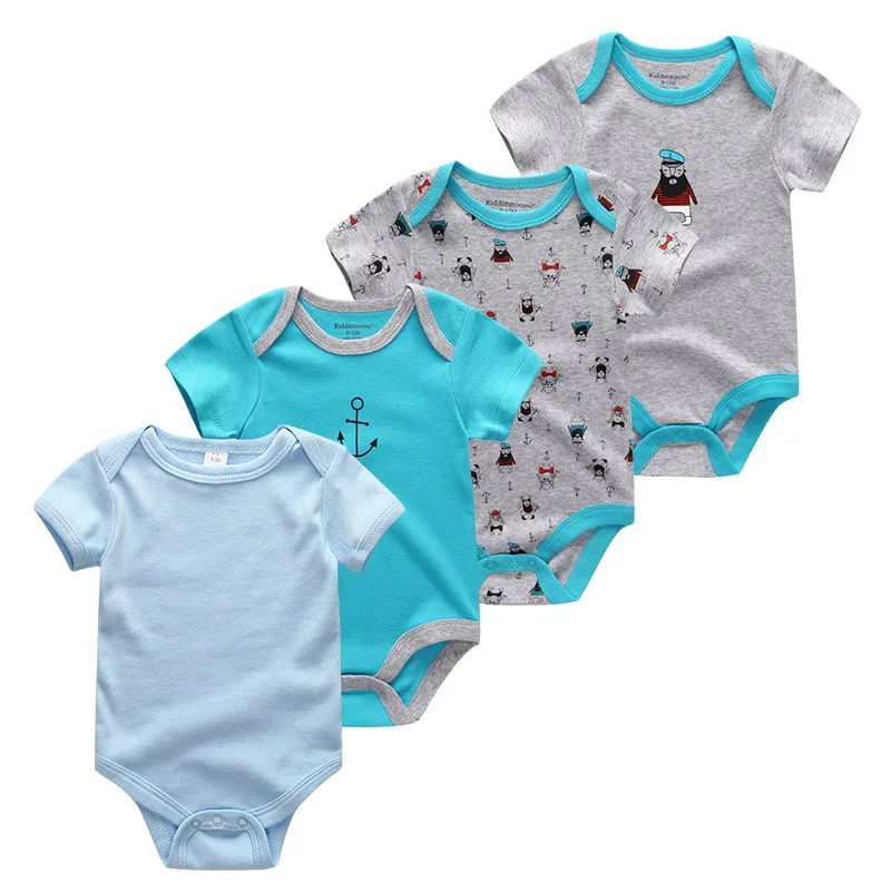 baby boys clothes04 Летняя одежда из хлопка для новорожденных, 4 шт./партия комбинезон с коротким рукавом для мальчиков и девочек с рисунком единорога Roupas de bebe, хлопок - Цвет: baby boys clothes04
