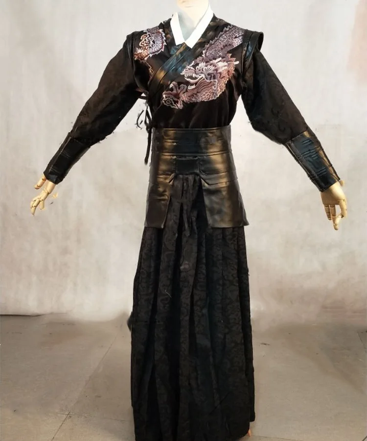 embroidery 175cmH Древний китайский мужской Captor полицейский Hanfu костюм с черной вышивкой мужской ханьфу для ТВ Игры Сю Чун дао - Цвет: embroidery 175cmH